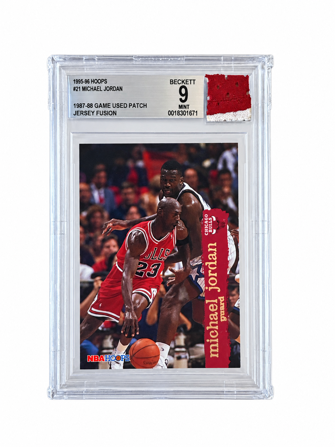 1995-1996 Hoops #21 Micheal Jordan Game Used Patch BGS 9