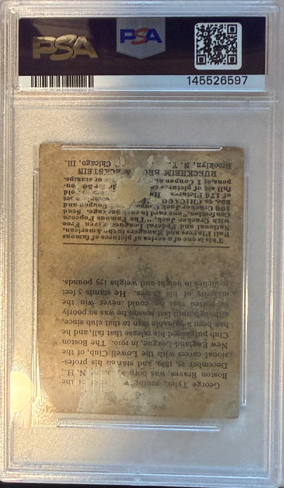 1915 Cracker Jack Lefty Tyler PSA 1