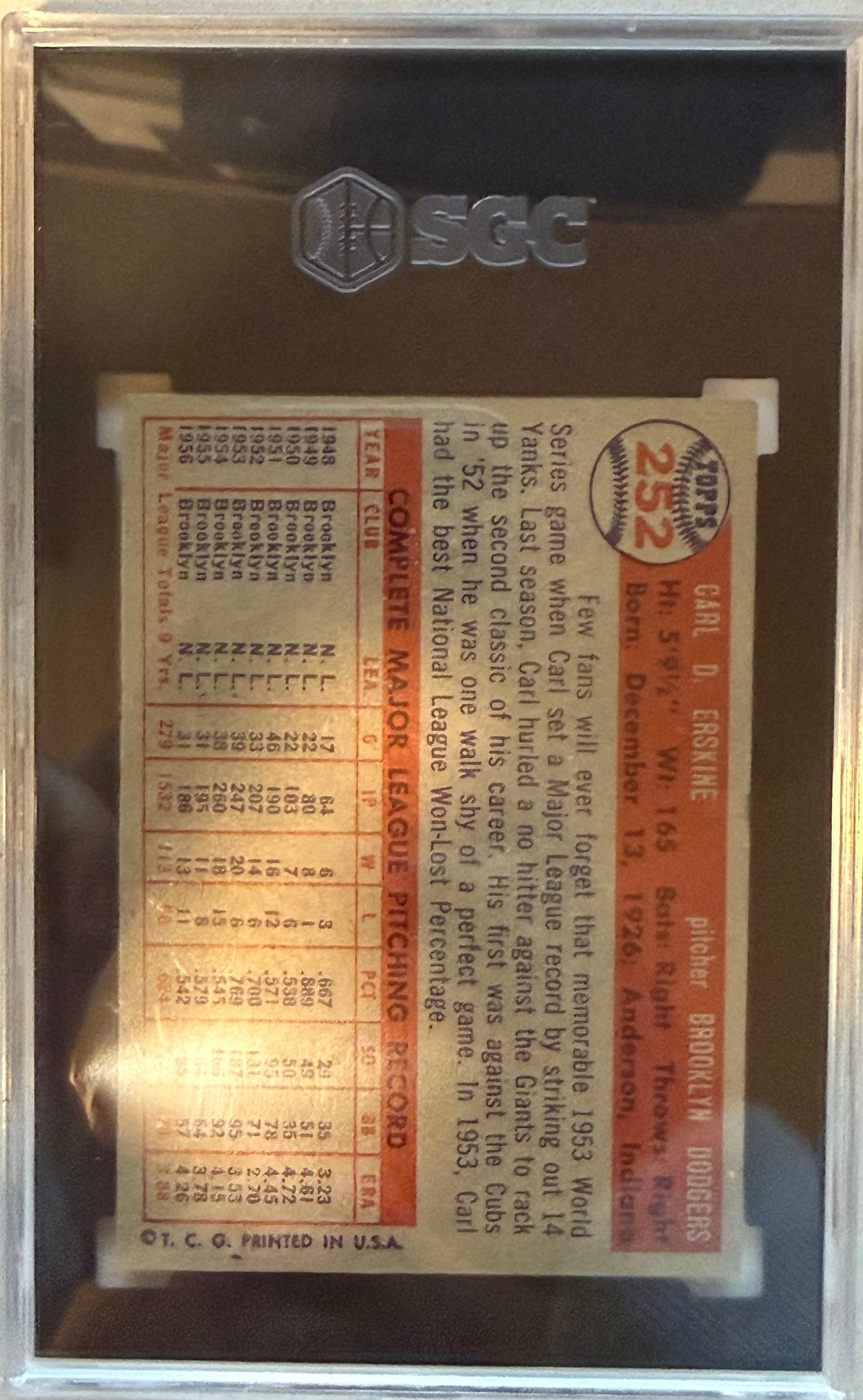 1957 Topps #252 Carl Erskine SGC GRADE 4