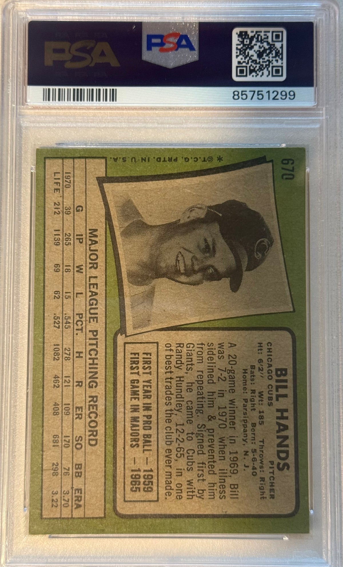 1971 Topps Bill Hands PSA 6