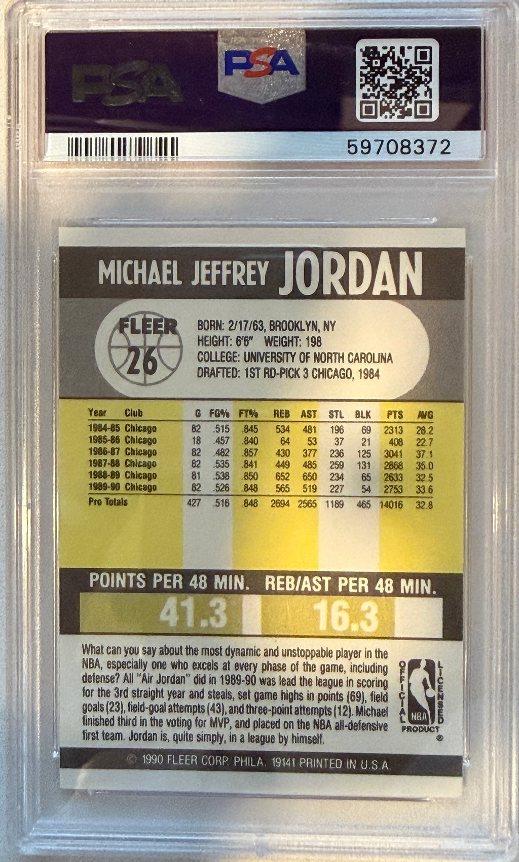 1990 Fleer Michael Jordan Grade #26 GEM MT 10