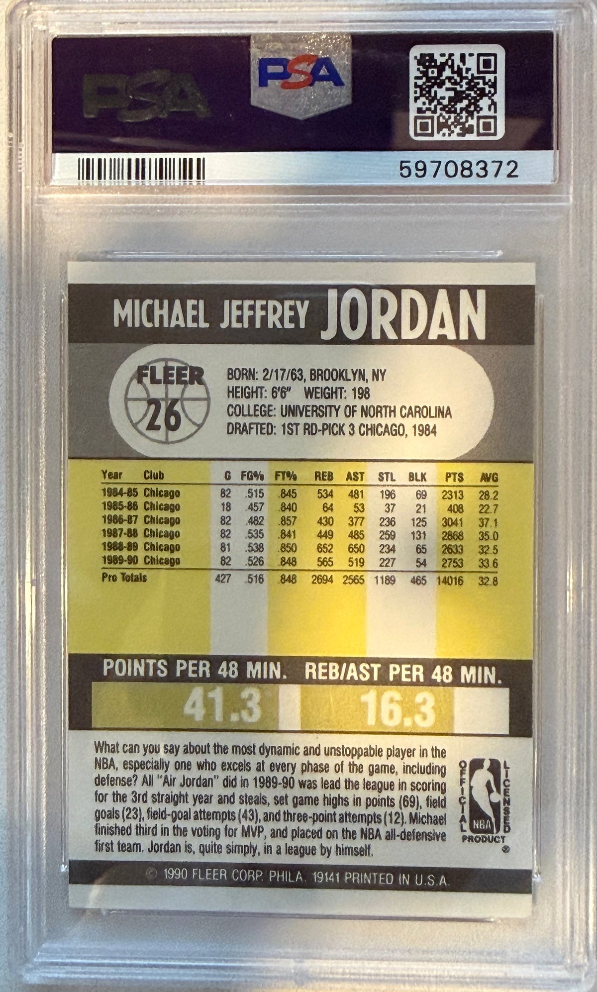 1990 Fleer Michael Jordan Grade #26 GEM MT 10