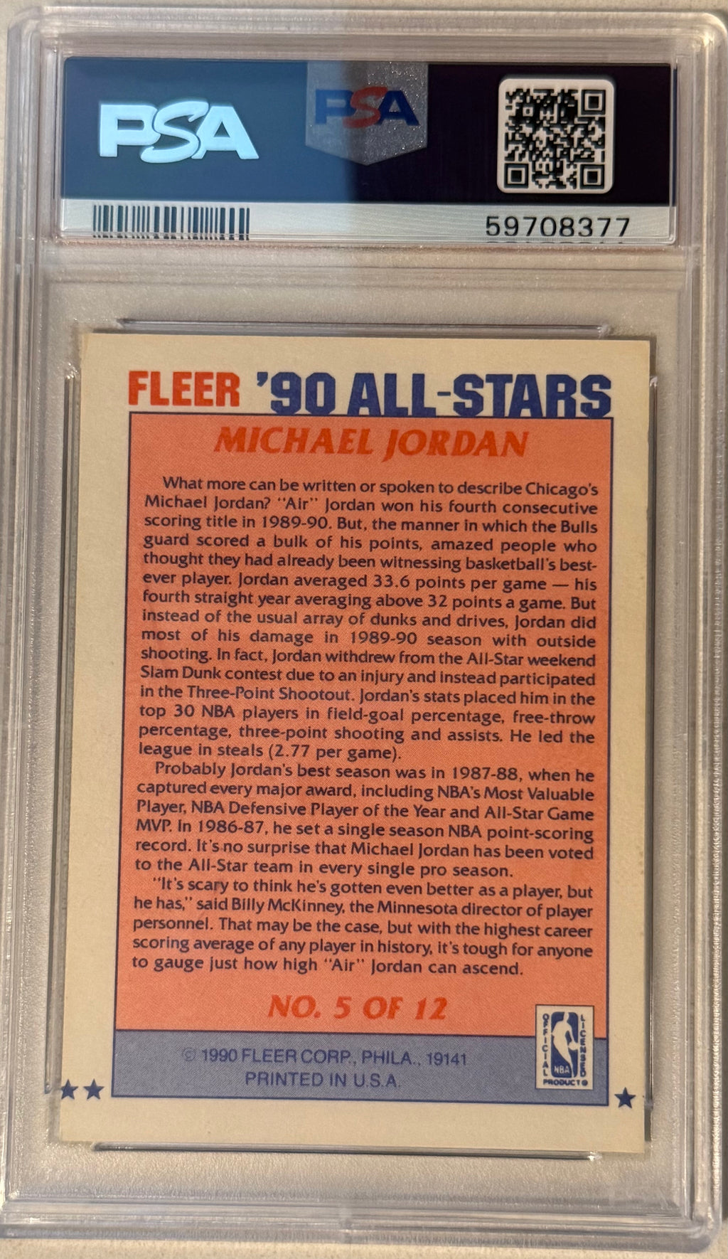 1990 Fleer All-Stars Michael Jordan PSA 8