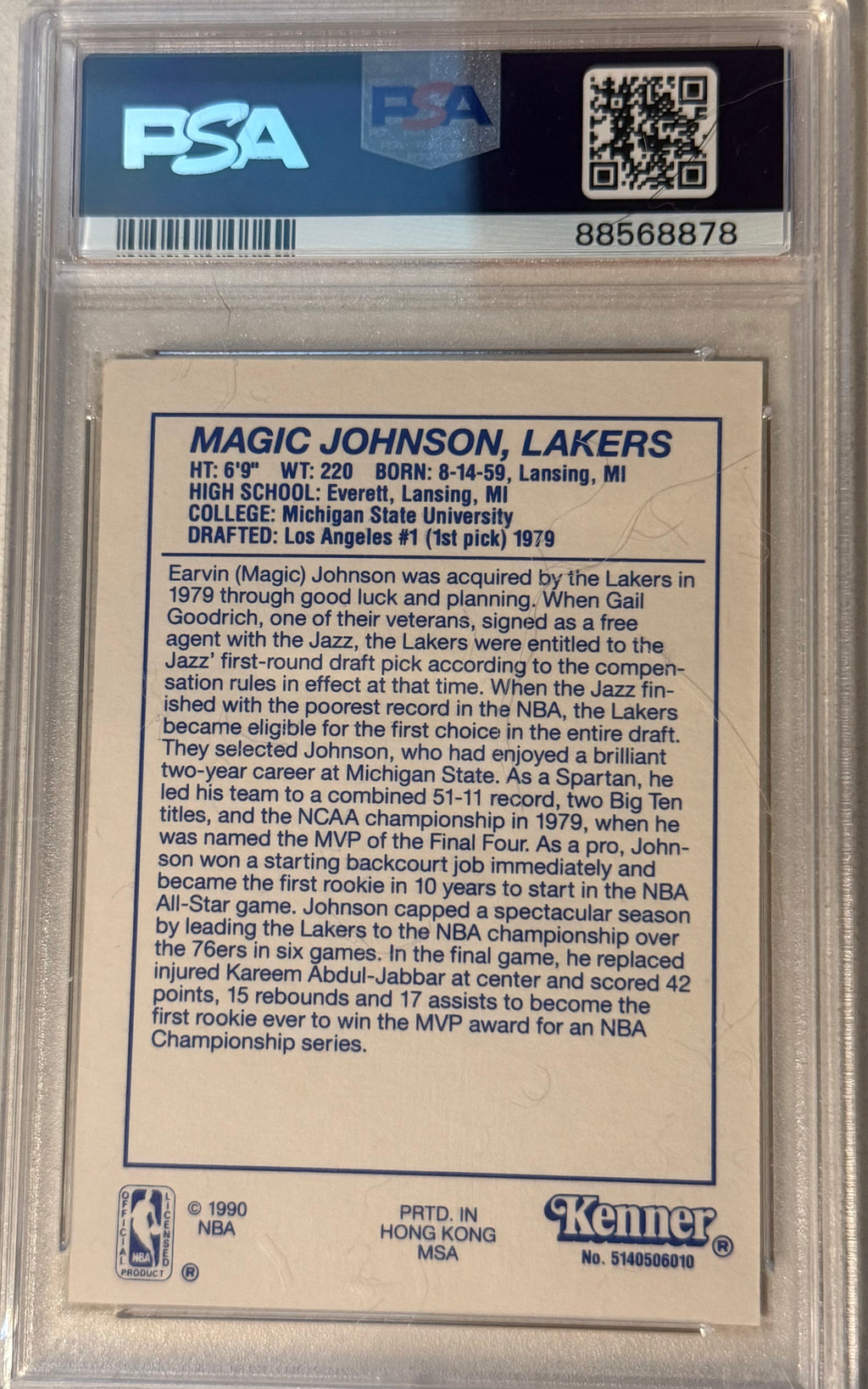 1990 Kenner Magic Johnson Starting Lineup-Yellow PSA 8