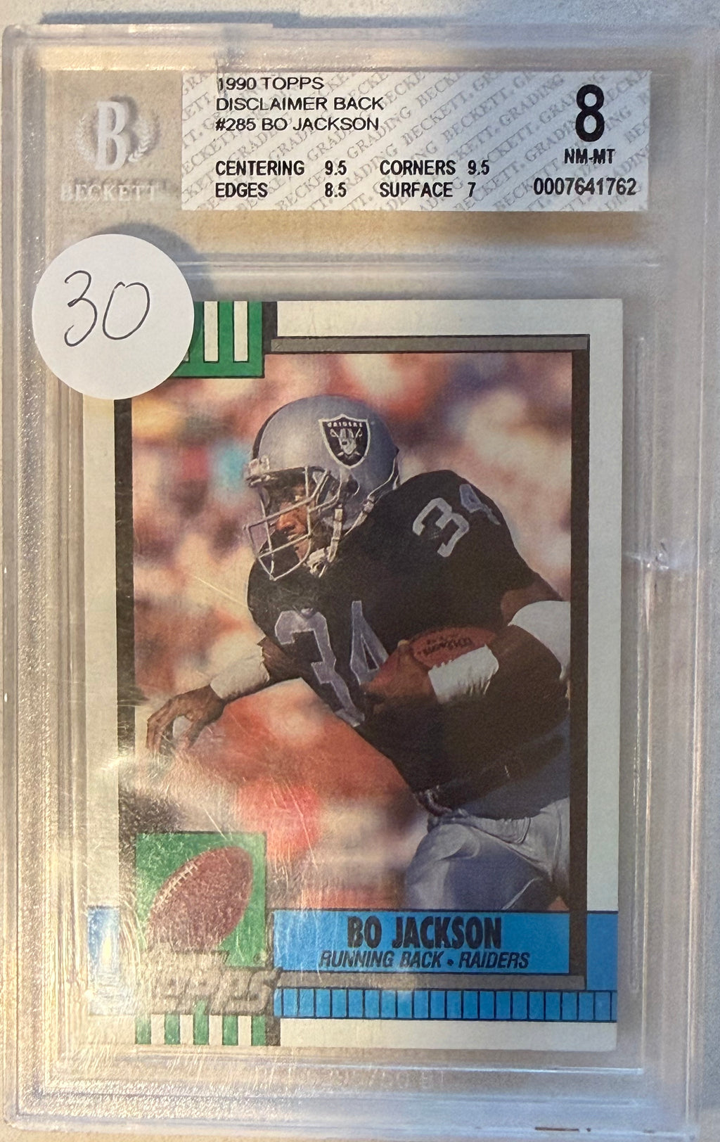 1990 Topps Disclaimer Back #285 BO Jackson MINT 8