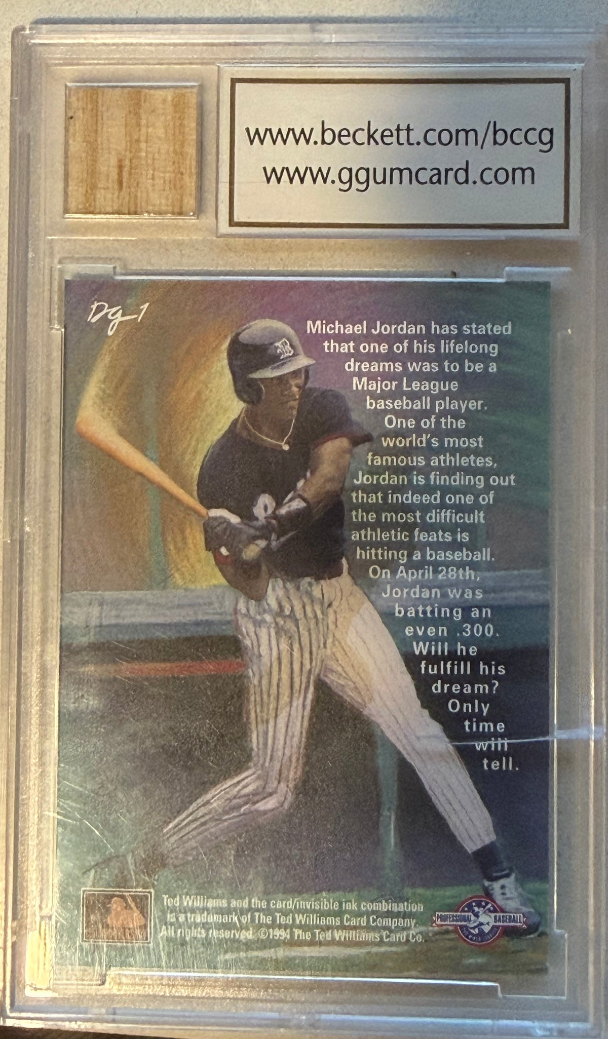 1994 Ted Williams Dan Gardiner Collection #DG1 Michael Jordan Game Used Bat MINT 10