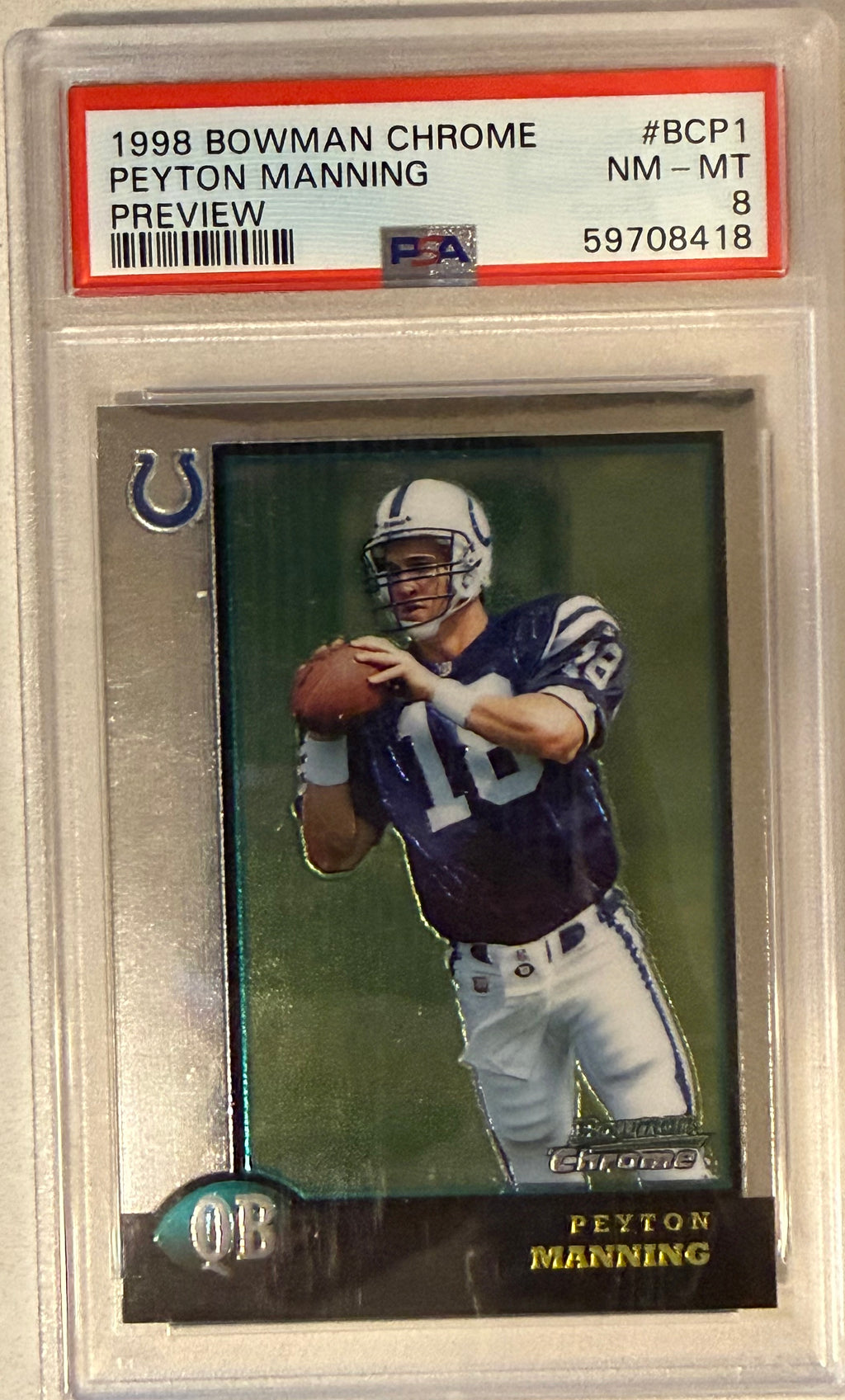 1998 Bowman Chrome Peyton Manning Preview PSA 8