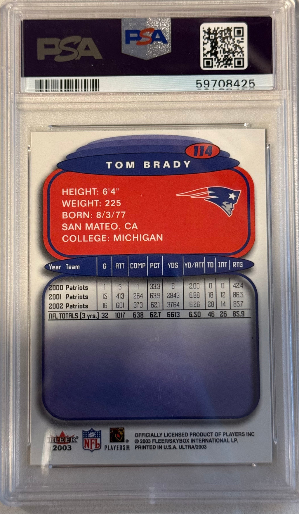 2003 Ultra Tom Brady PSA 9