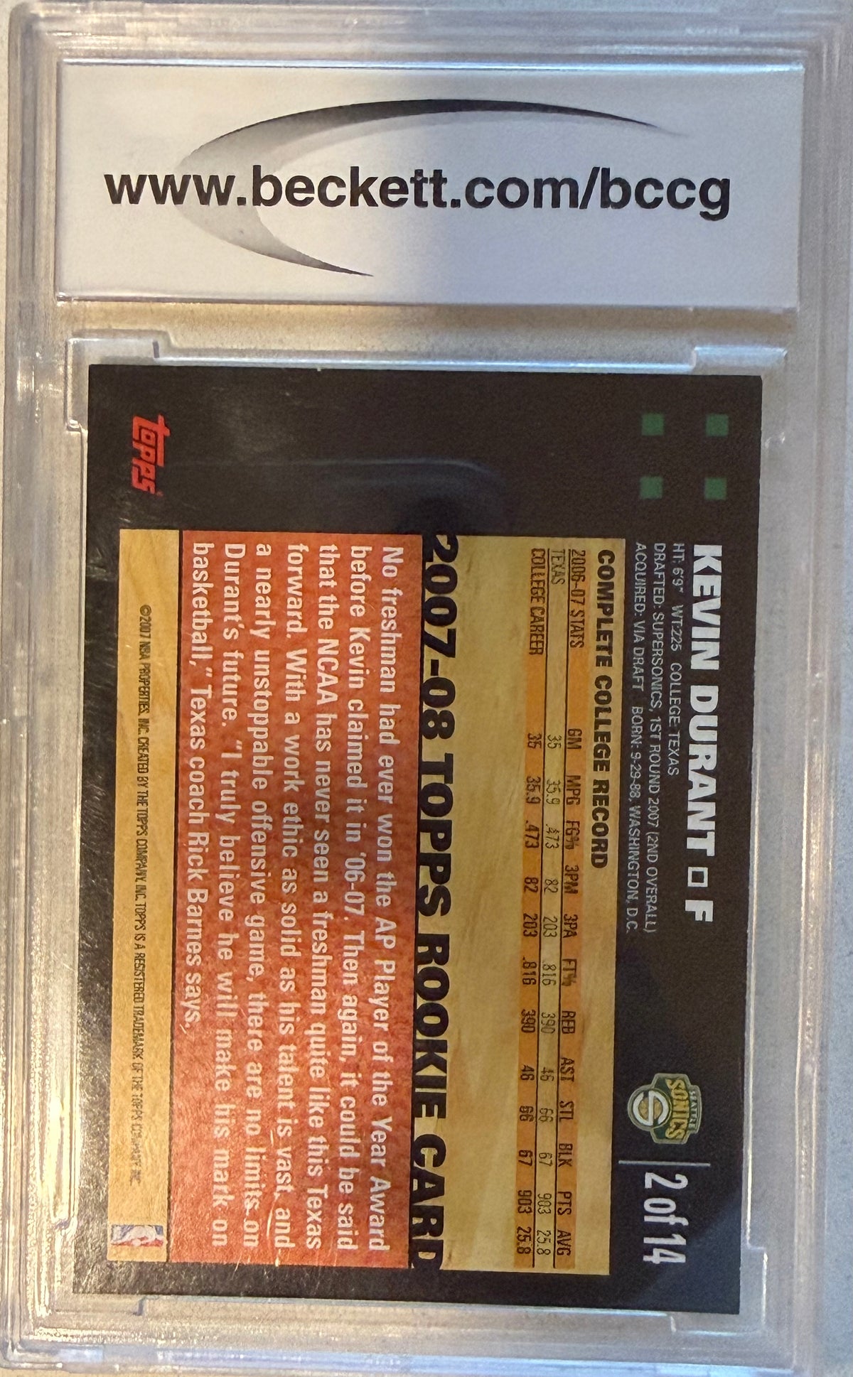 2007-08 Topps Rookies #2 Kevin Durant MINT 10