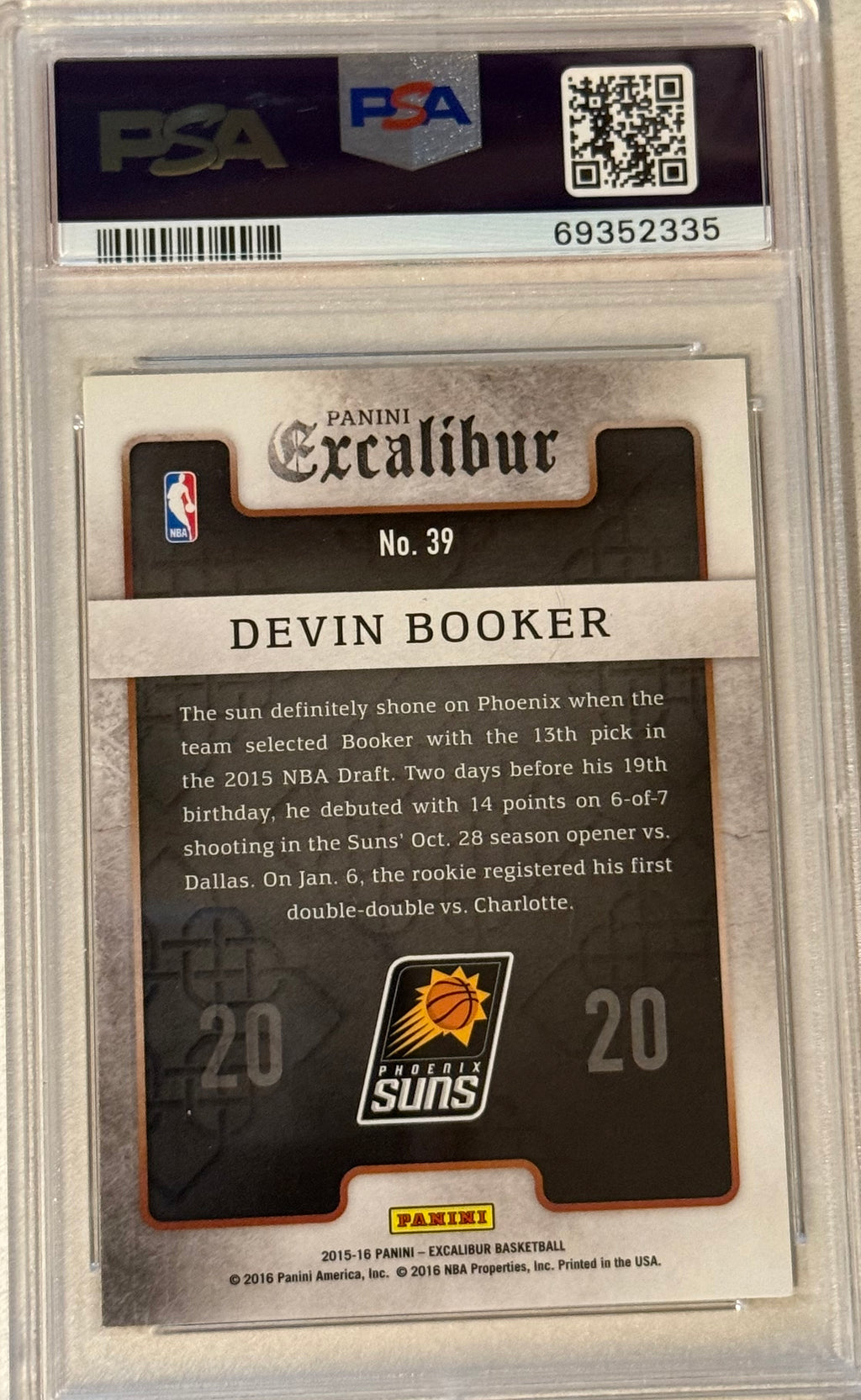 2015 Panini Excalibur Devin Booker Team 2020 PSA 10