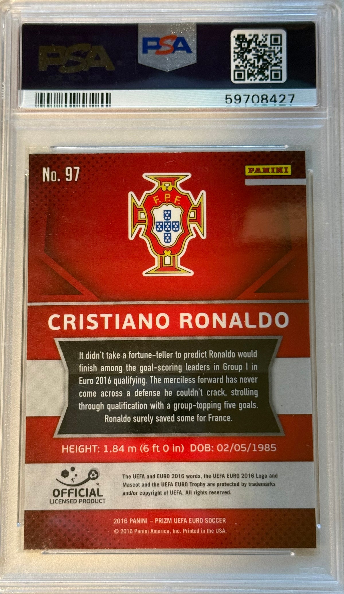 2016 Panini Prizm UEFA Christiano Ronaldo PSA 9