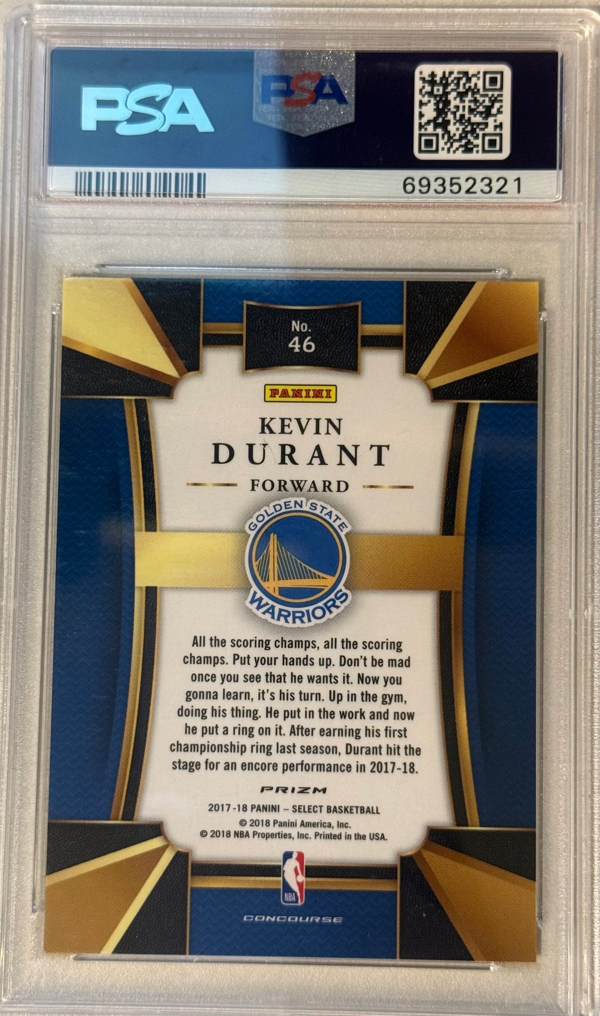 2017 Panini Select Kevin Durant Cope Prizm PSA 10