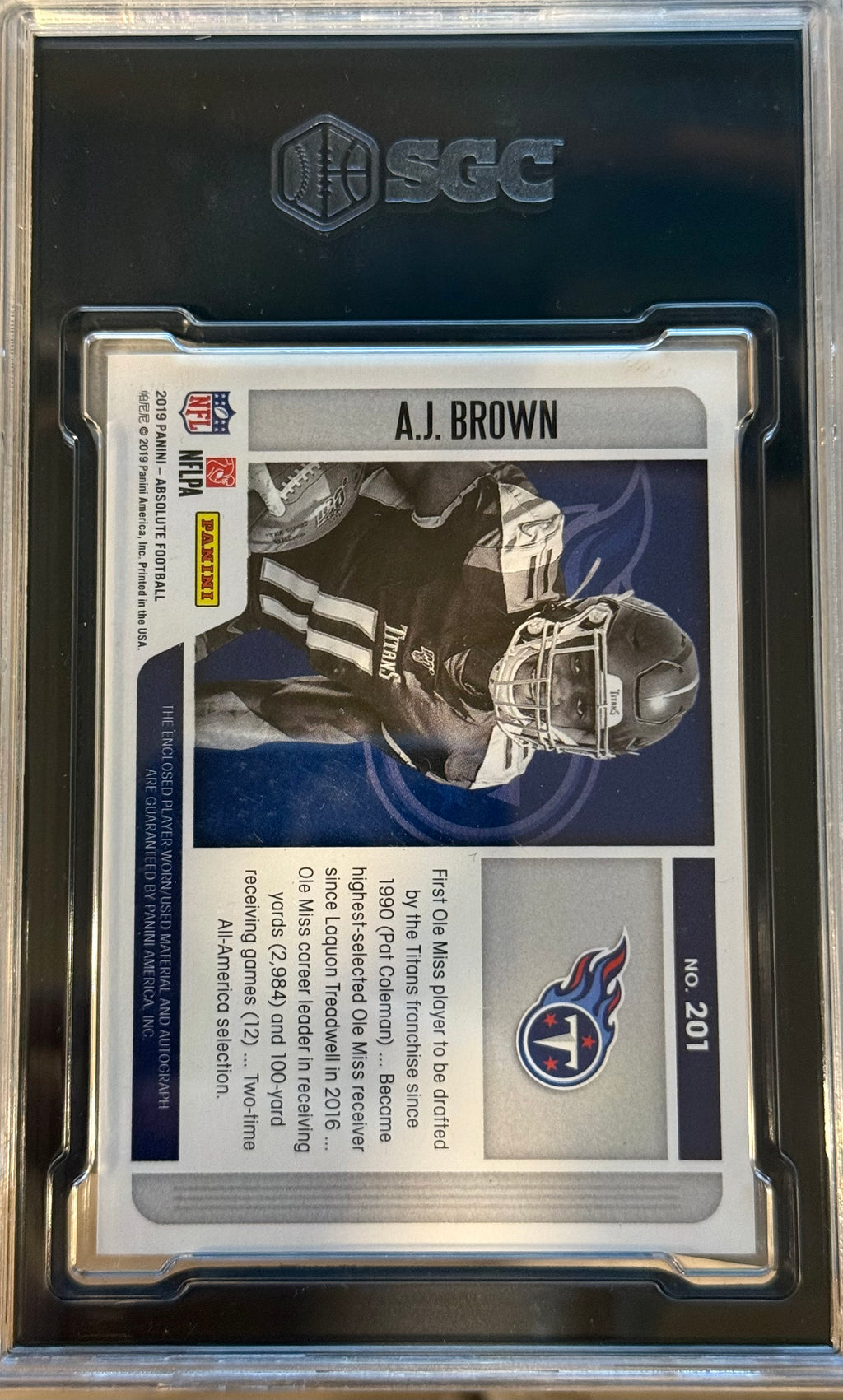 2019 Panini Absolute #201 A.J. Brown  Rk.Prem.Mat.Auto. Quad Spectrum 11/25 SGC 10