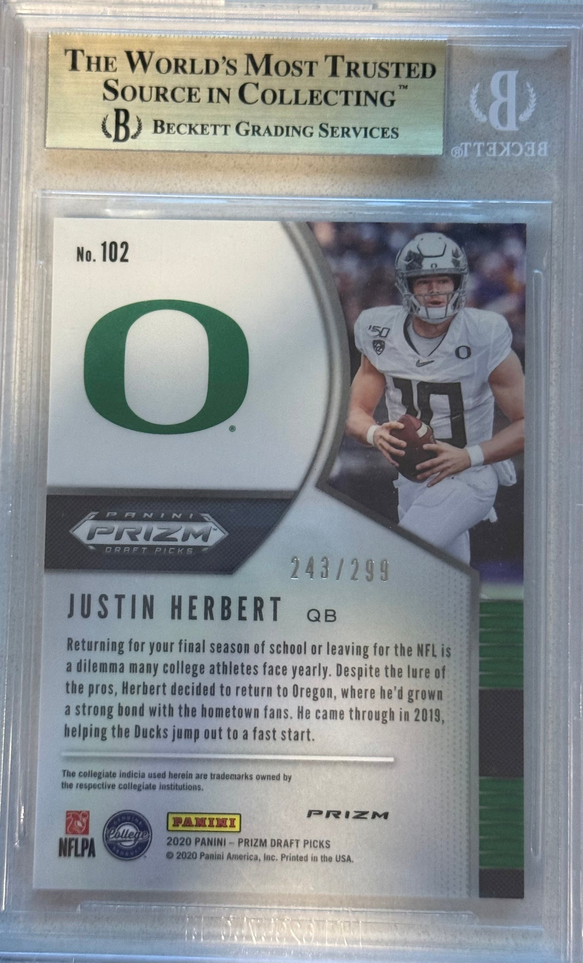 2020 Panini Prizm Draft Picks Prizms Blue Wave #102 Justin Herbert GEM MINT 9.5