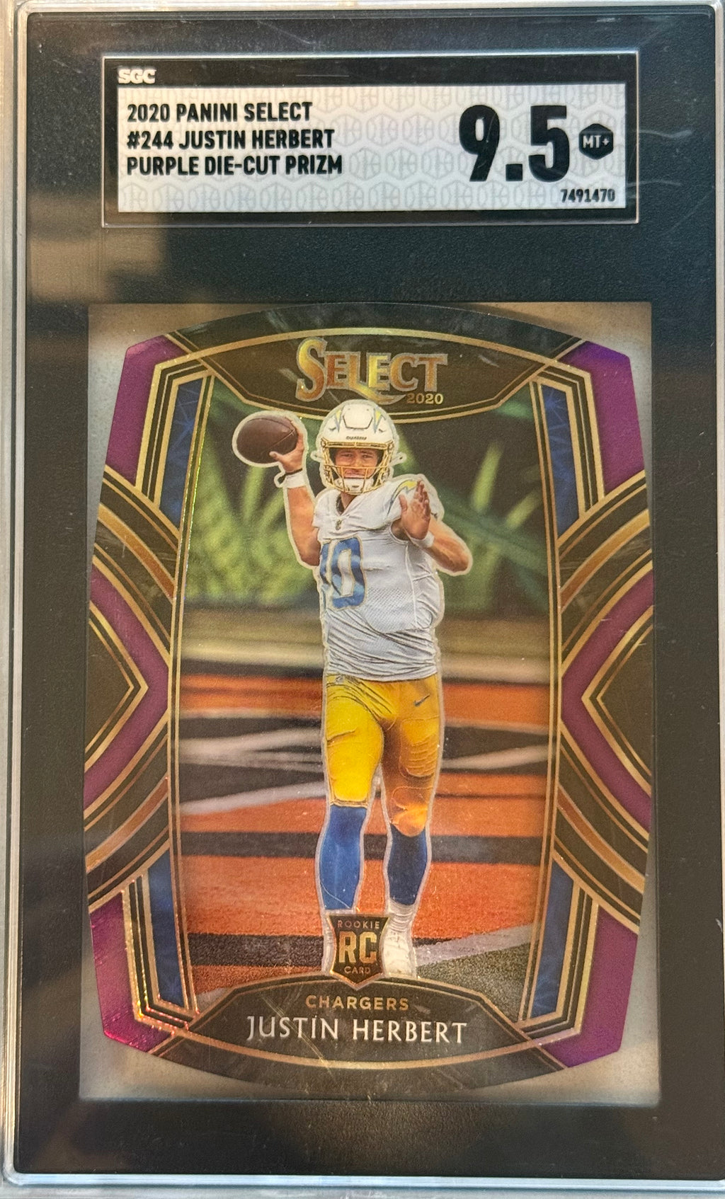 2020 Panini Select #244 Justin Herbert Purple Die-Cut Prizm SGC 9.5