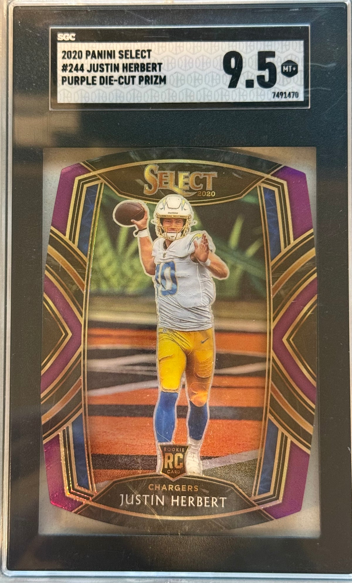 2020 Panini Select #244 Justin Herbert Purple Die-Cut Prizm SGC 9.5