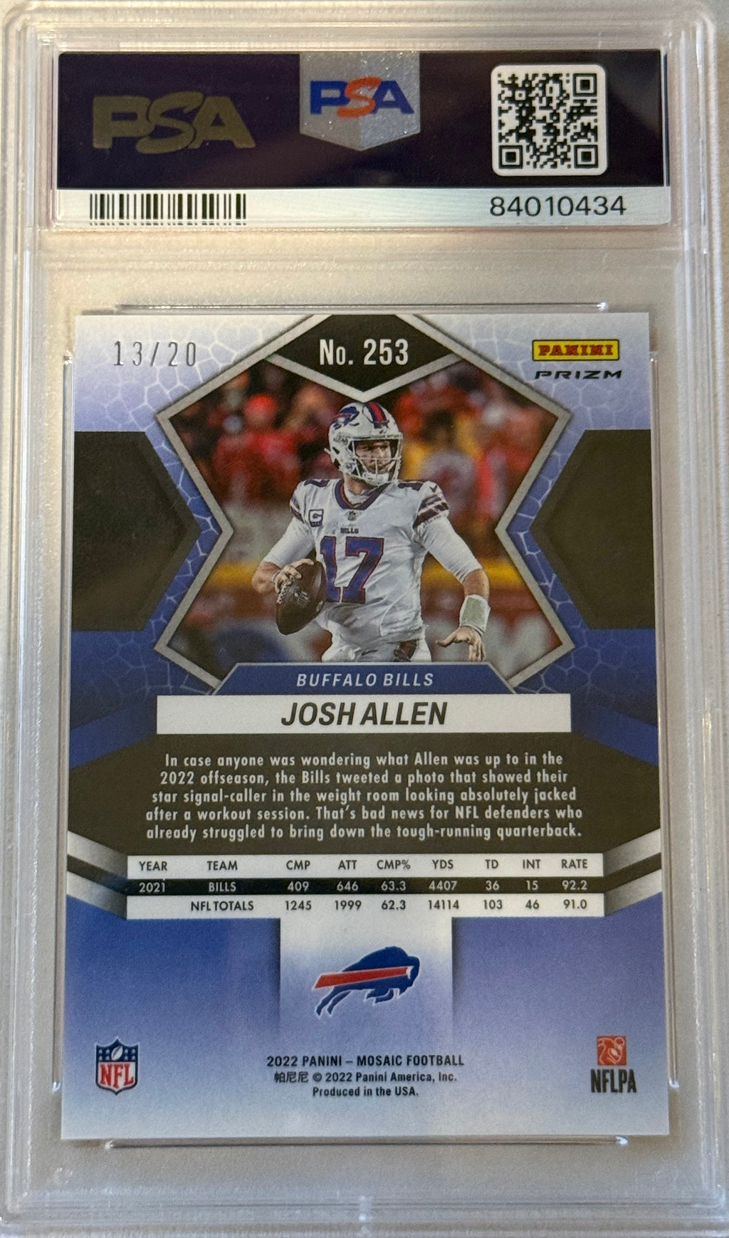 2022 Mosaic Josh Allen No Huddle Purple PSA 9