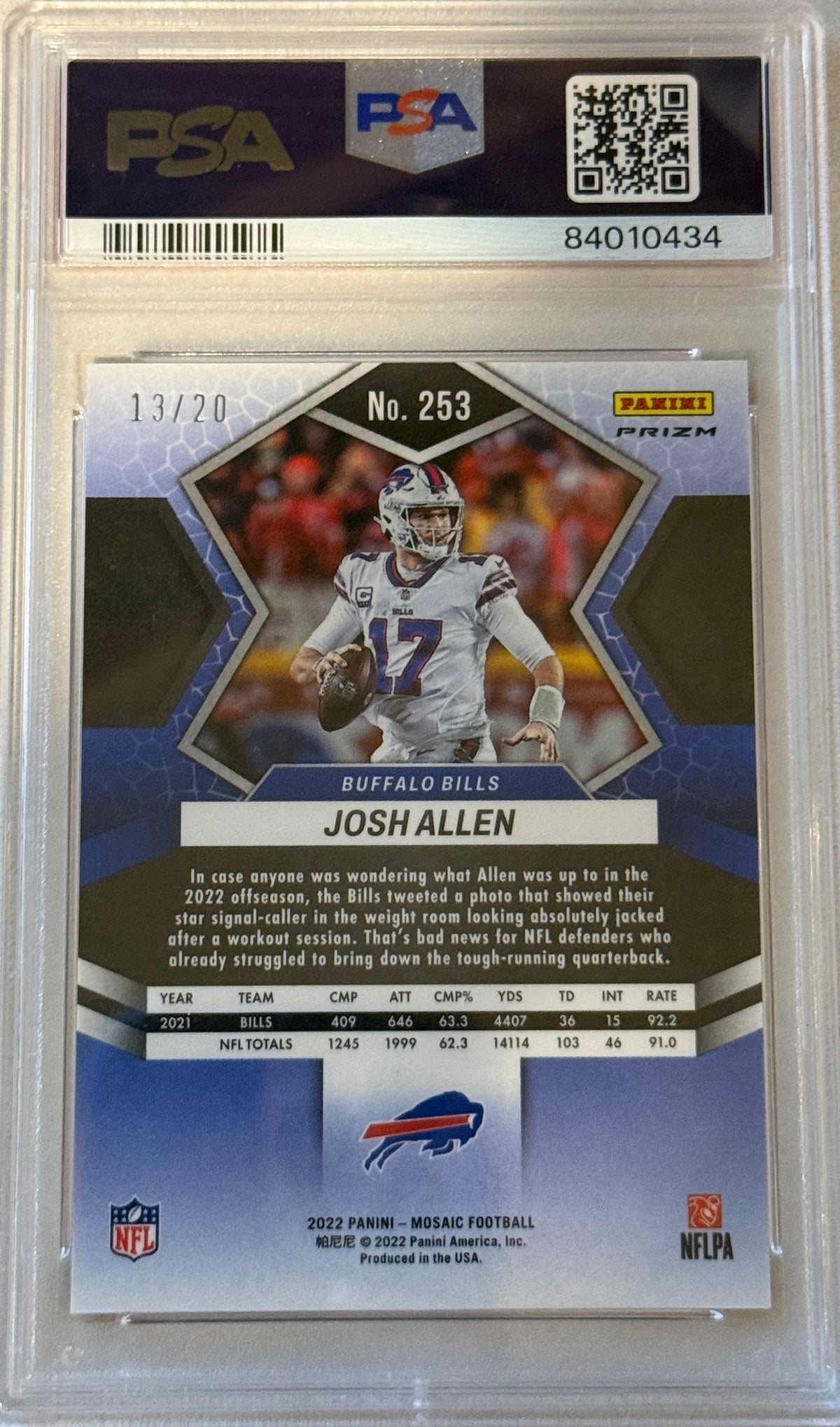 2022 Mosaic Josh Allen No Huddle Purple PSA 9