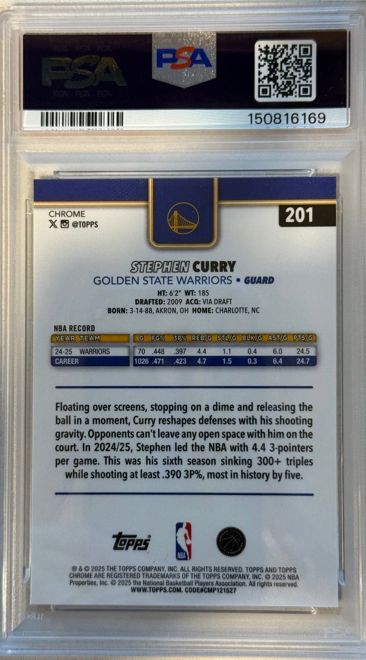 2025 Topps Chrome Stephen Curry X-Factor PSA 10