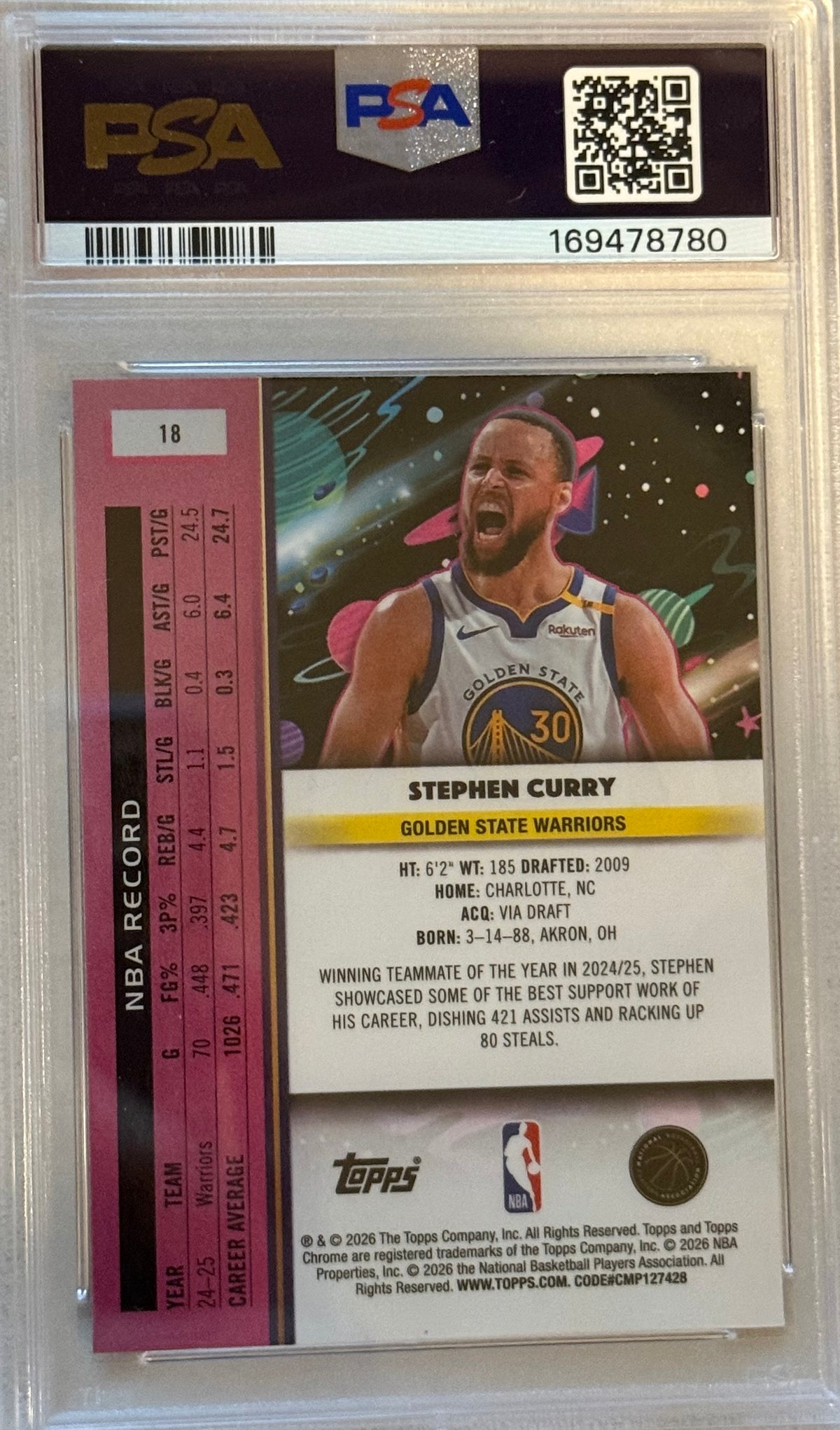 2025 Topps Cosmic Chrome Stephen Curry Blue Moon PSA 9