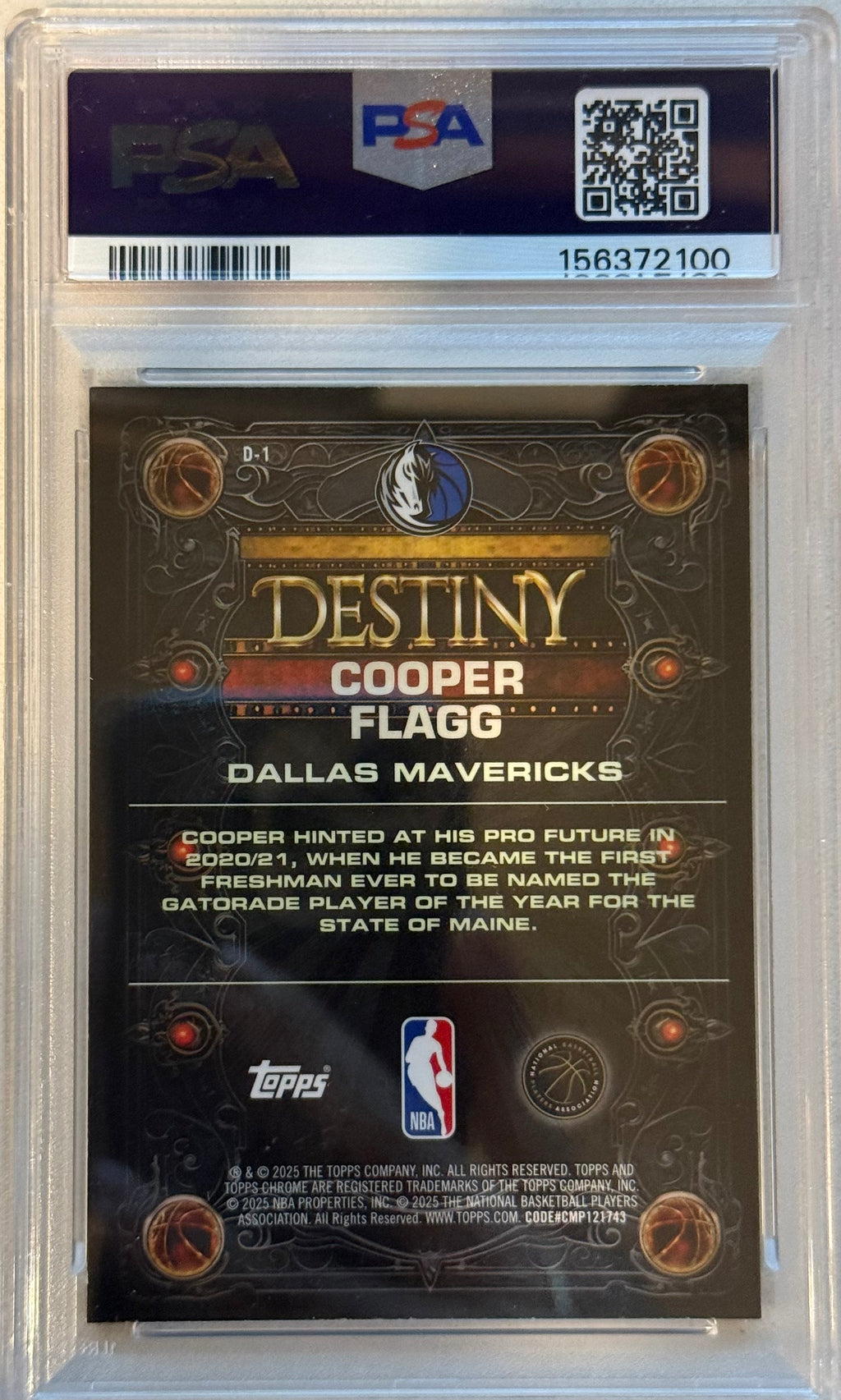 2025 Topps Chrome Cooper Flagg Destiny  PSA 9