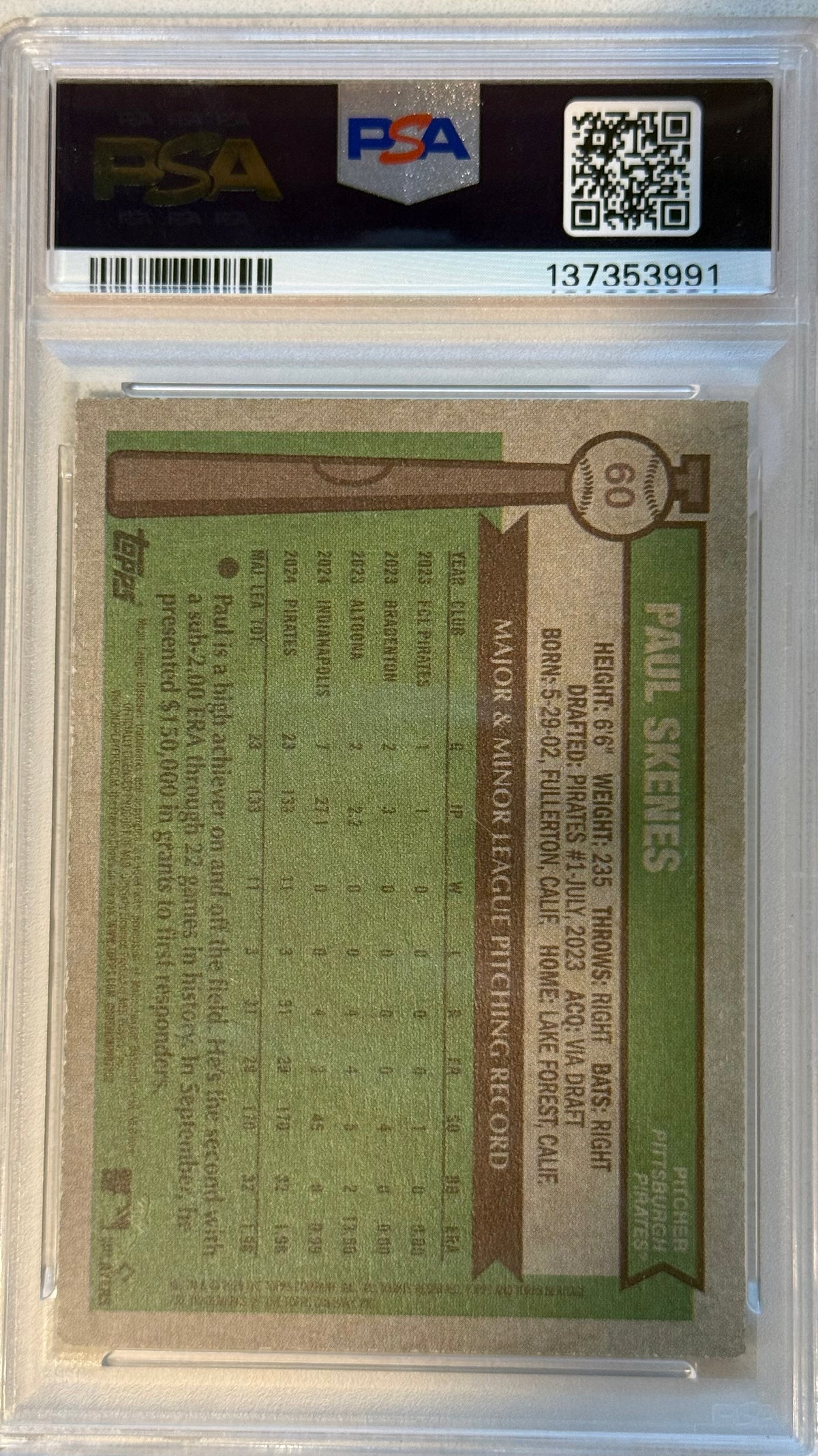 2025 Topps Heritage Paul Skenes PSA 8