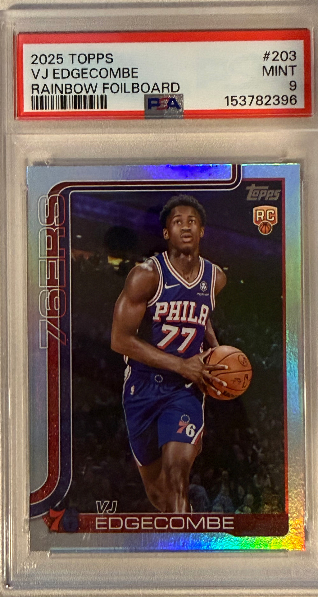 2025 Topps VJ Edgecombe Rainbow Foilboard PSA 9