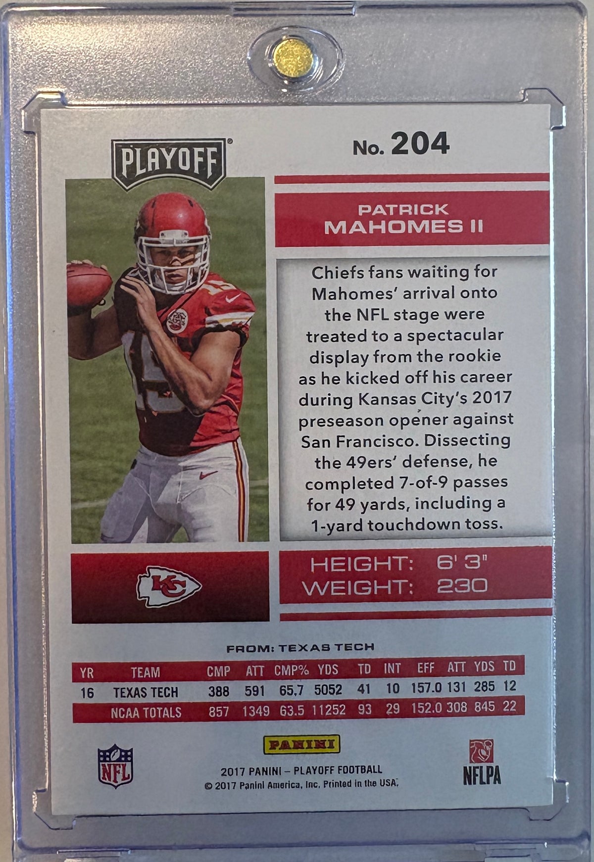 2017 Panini Playoff Patrick Mahomes II RC No. 204 Chiefs GM Condition