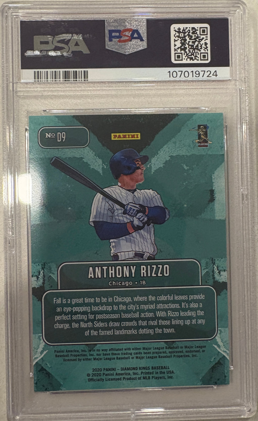 2020 Panini Dmd. Kings Anthony Rizzo Downtown PSA 9