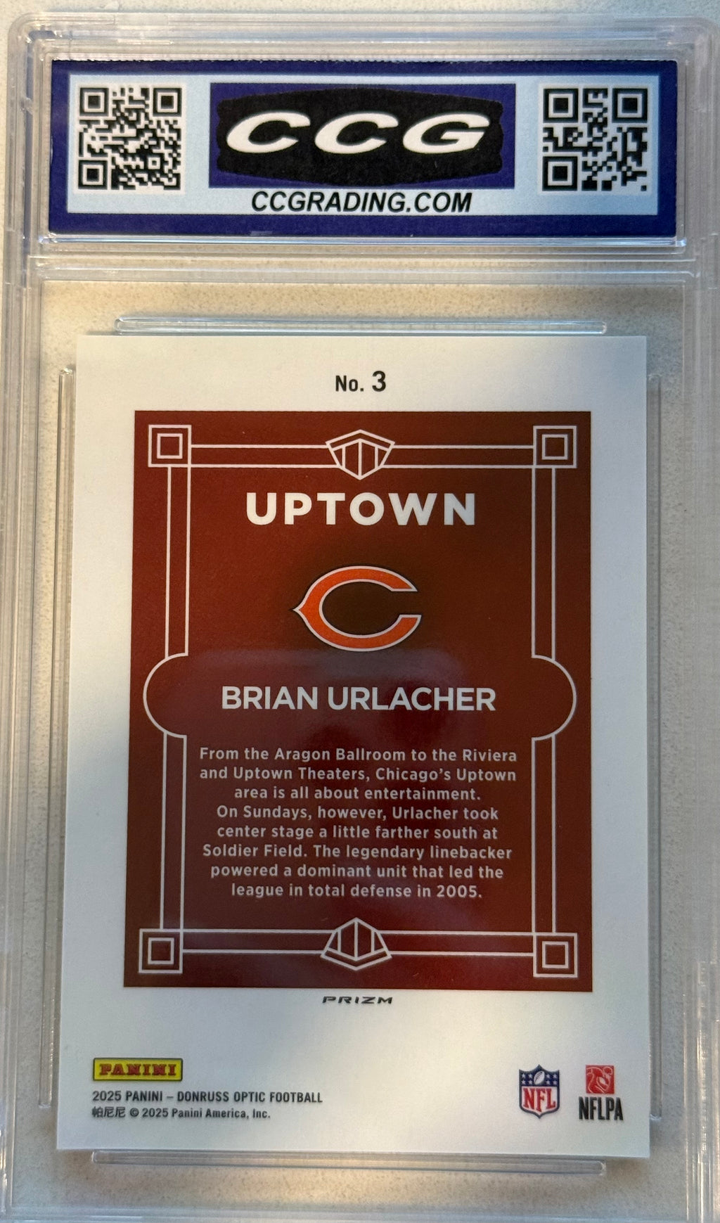 Brian Urlacher 2025 Panini Donruss Uptown #3 Prizm GEM MINT 10