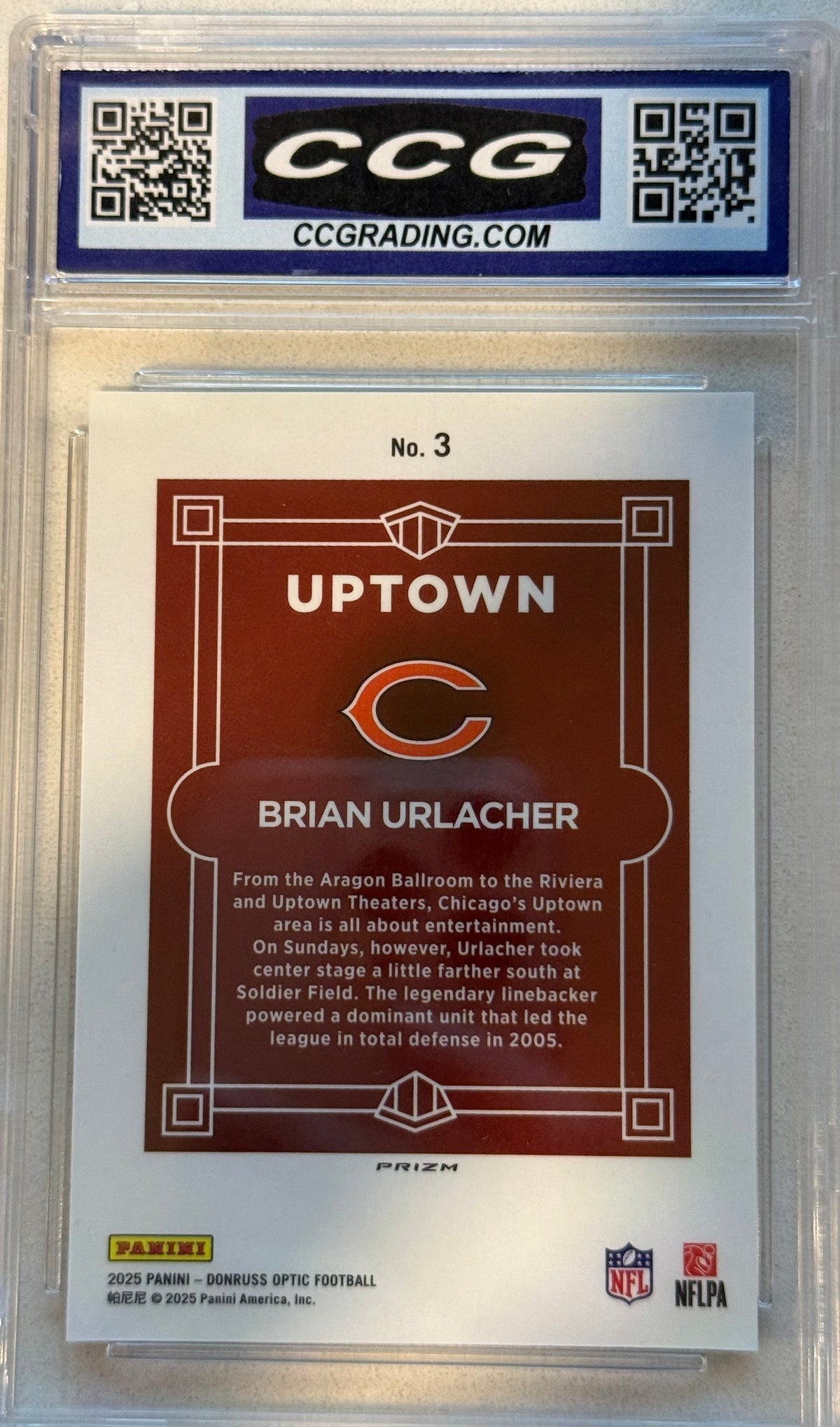 Brian Urlacher 2025 Panini Donruss Uptown #3 Prizm GEM MINT 10