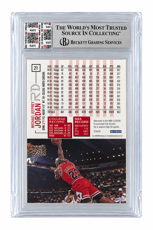 1995-1996 Hoops #21 Micheal Jordan Game Used Patch BGS 9