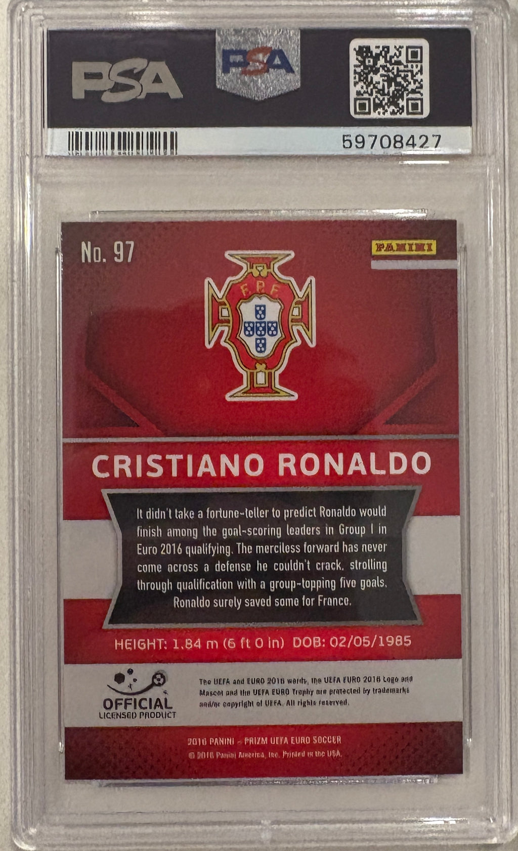 2016 Panini Prizm UEFA Cristiano Ronaldo PSA 9