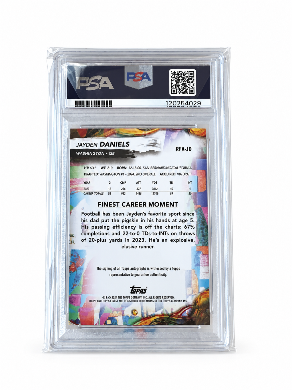 2024 Finest Jayden Daniels Rookie Finest Autograph PSA 10