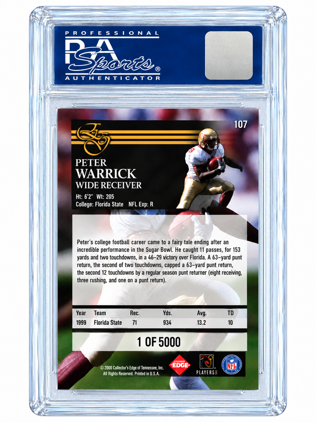 2000 Coll.Edge Graded Peter Warrick Uncirculated /5000 PSA 10