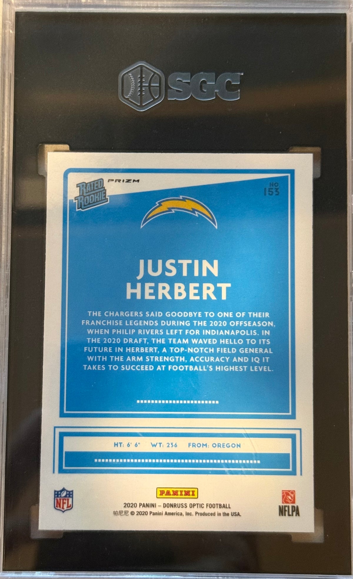 2020 Donruss Optic #153 Jutin Herbert Pink Prizm SGC 9.5