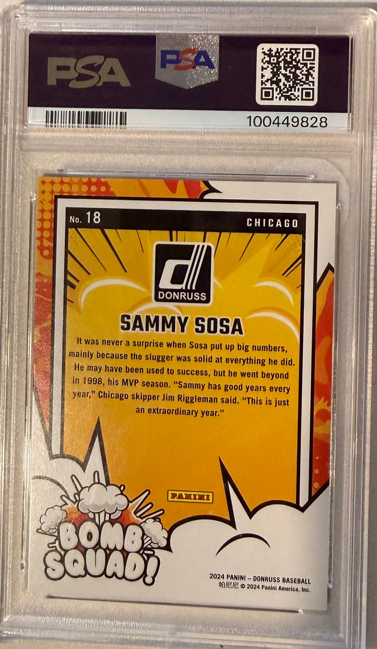 2024 Donruss Sammy Sosa Bomb Squad-Gold Ice PSA 10